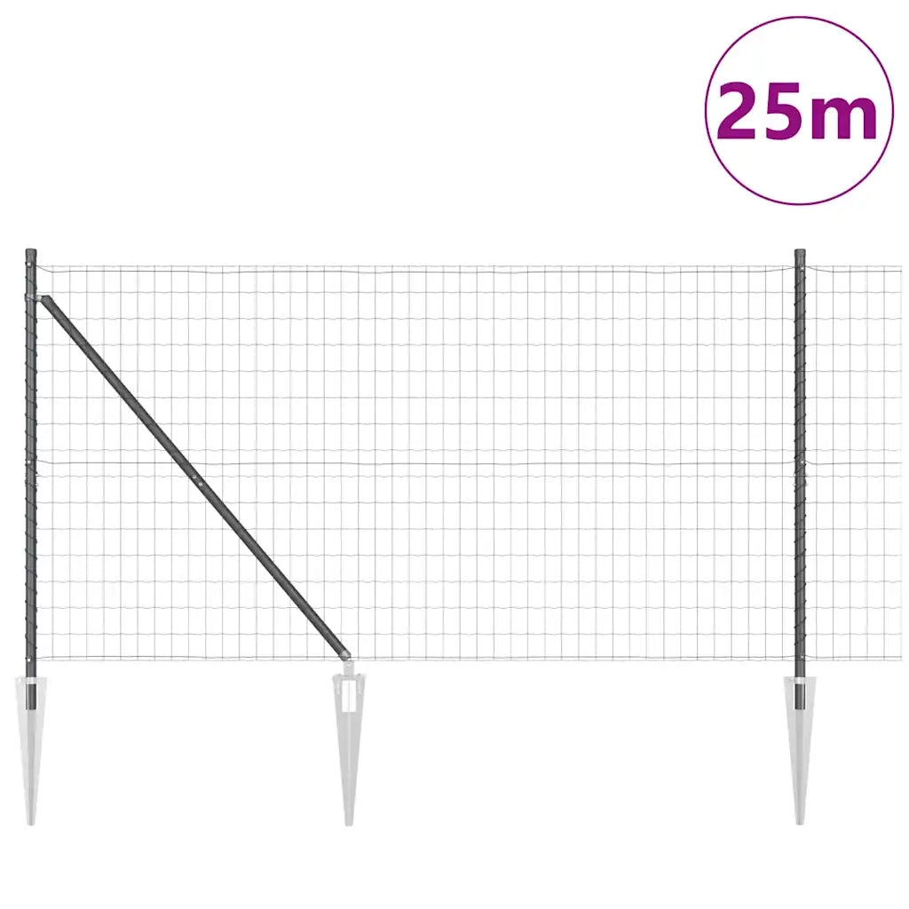 Recinzione da Giardino | Recinzione con Posto Grigio 1,2 x 25 m Acciaio e PVC