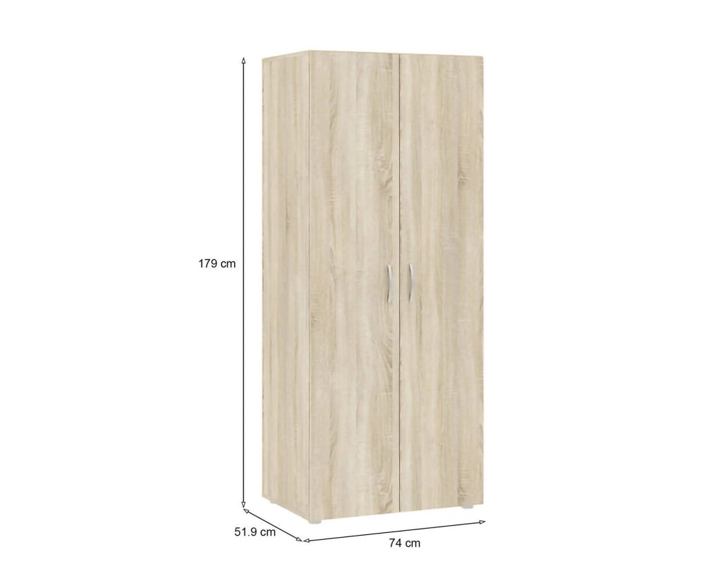 Guardaroba 2 ante Malvito, Mobile camera da letto, Cabina armadio portabiti, Armadio appendiabiti, 74x52 h179 cm, Rovere