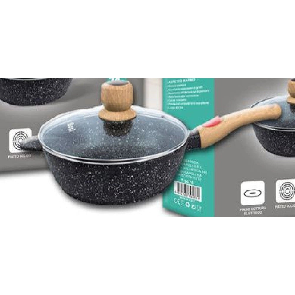 Trade Shop - Padella Tonda T-9476 Cucina 24cm 2.75lt Con Manico Coperchio Per Piano Cottura -