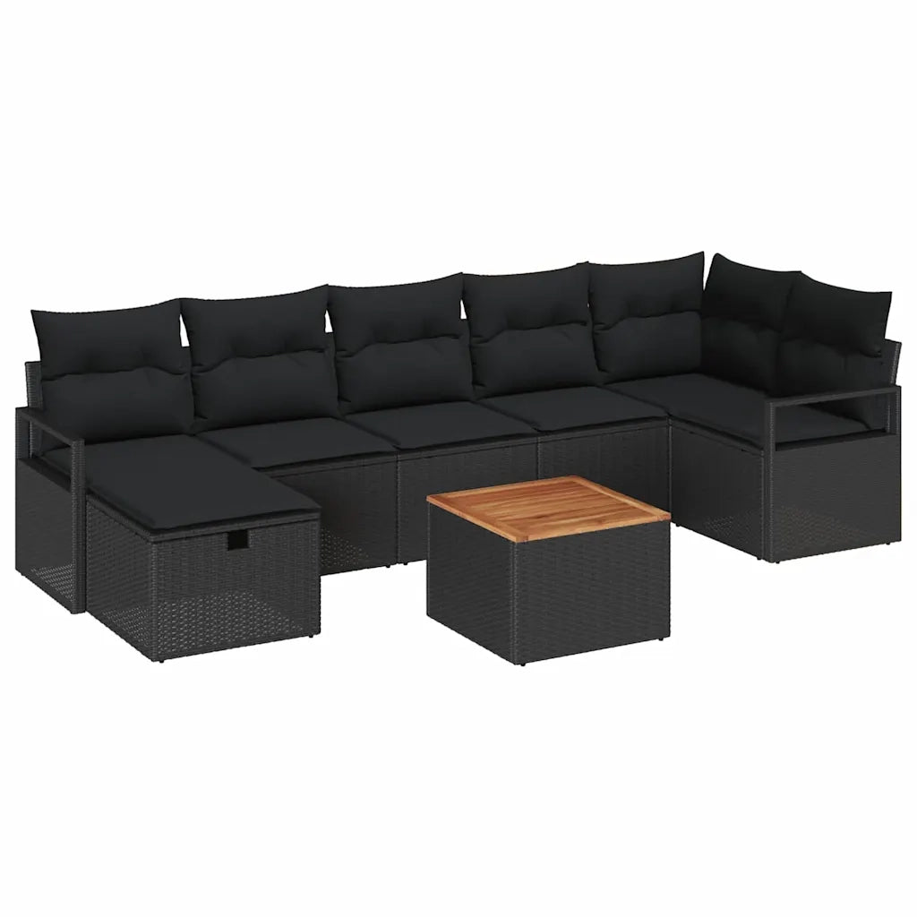Set Divano da Giardino con cuscino 8 pcs Nero Poly Rattan