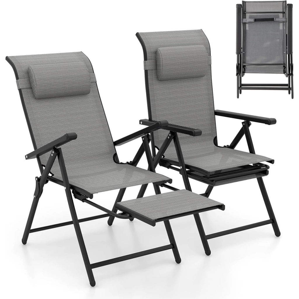 Set di 2 sedie reclinabili da patio pieghevoli, Sedie a sdraio con multifunzione per spazi estivi come piscina e campeggio