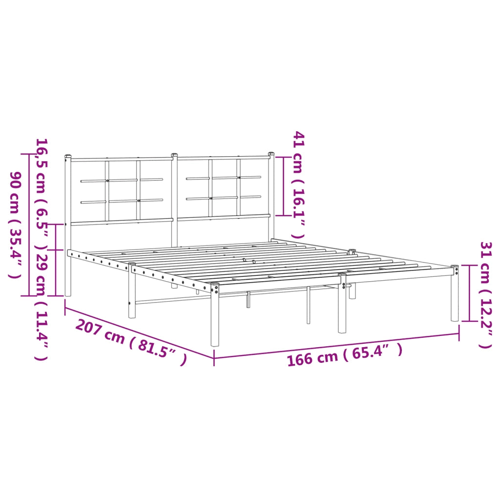 Letto matrimoniale | Letto per adulti | Giroletto con Testiera Metallo Bianco 160x200 cm