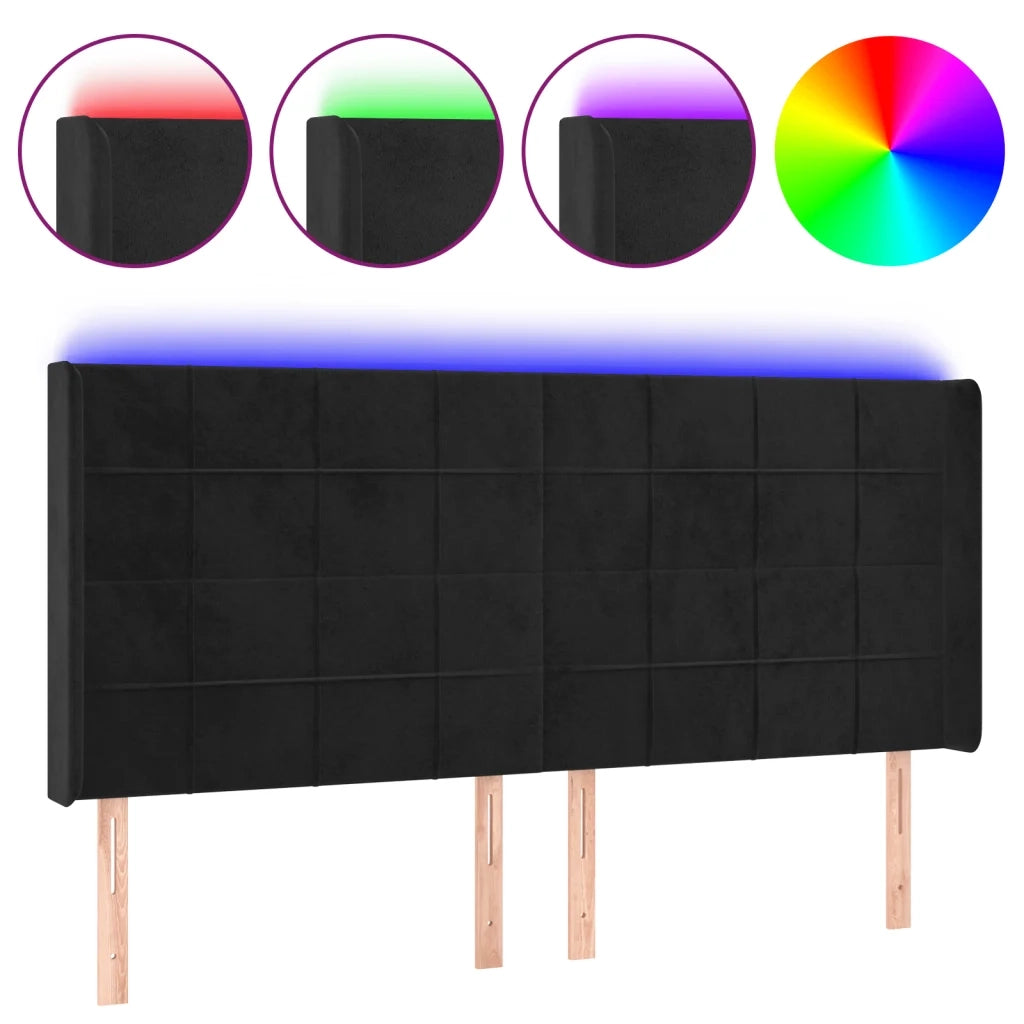 Testiera a LED Nera 183x16x118/128 cm in Velluto 3124110