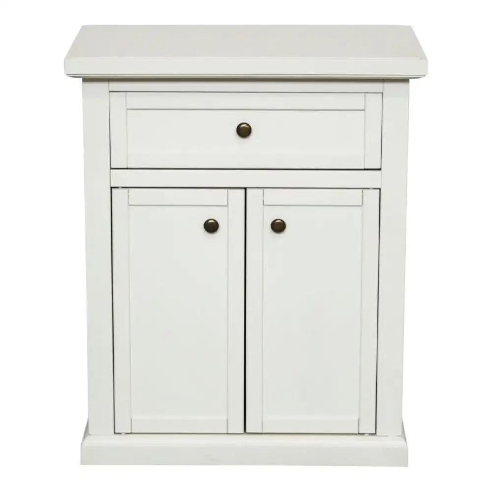 Morbiletto 1 cassetto e 2 ante arte povera in legno massello e mdf con rifinitura in bianco 64x32x75 H