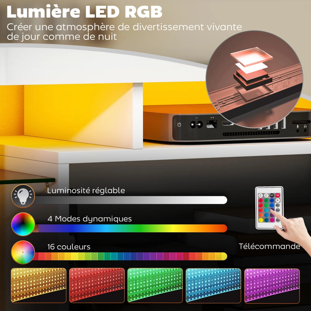 Mobile TV con LED RGB e ripiani in vetro temperato ¨C Xylo ¨C bianco lucido 120x34x45cm
