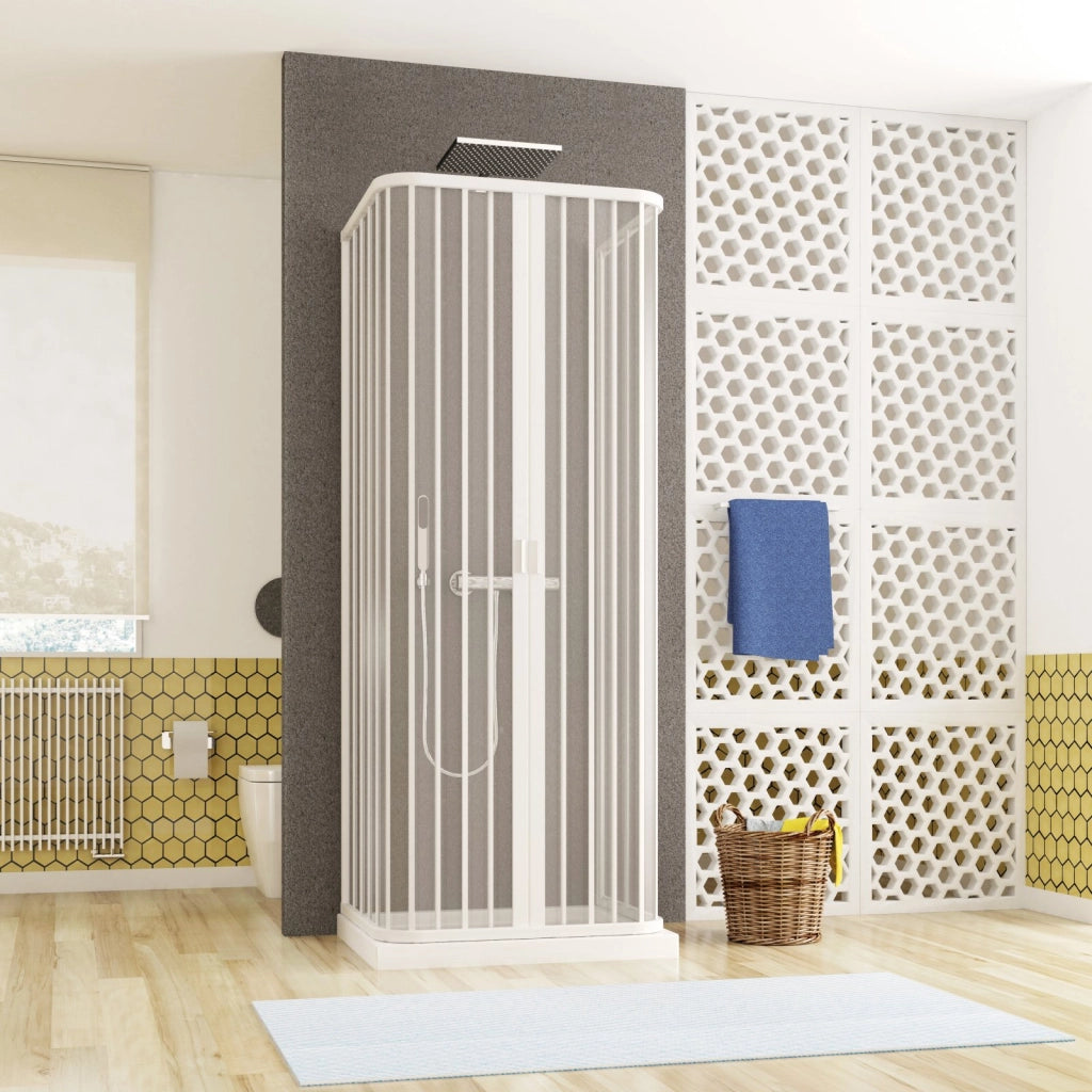 Box doccia tre lati soffietto, ingresso centrale pvc bianco h185cm Platra Retty Bianco,70x90x70 cm