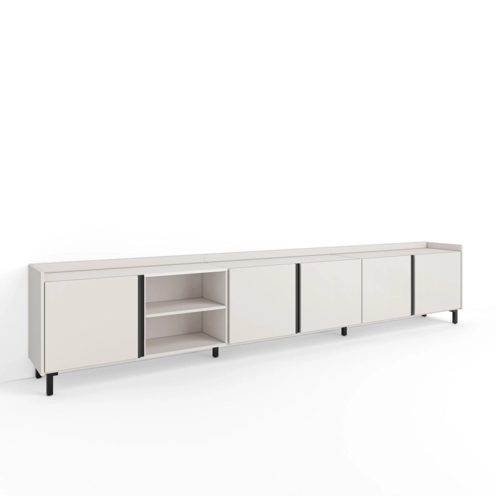 Mobile TV Soggiorno, 309x61x35 cm, Per TV fino a 80", Design industriale, Beige