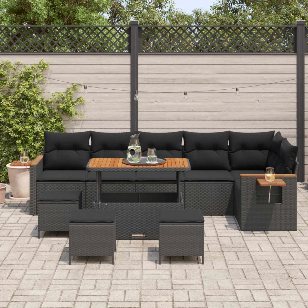 Set Divano da Giardino con cuscino 12 pcs Nero polyrattan