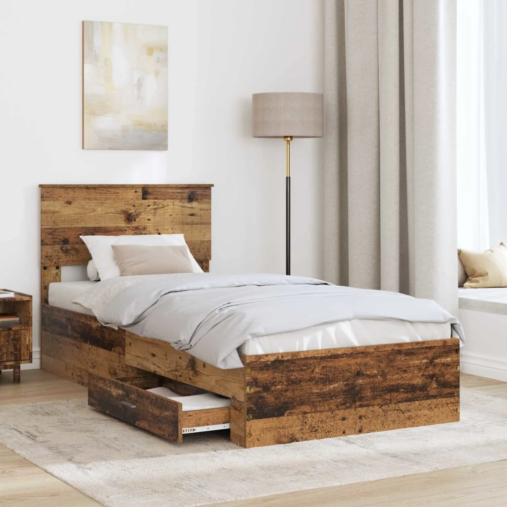 Letto singolo | Letto per adulti | Struttura del letto Legno vecchio 90 x 190 cm Legno multistrato