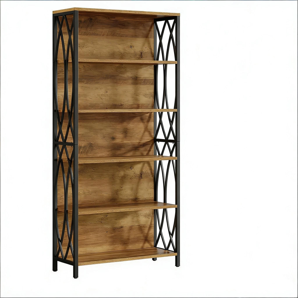LIBRERIA INDUSTRIALE 180 cm MDF E METALLO Nero/Marrone