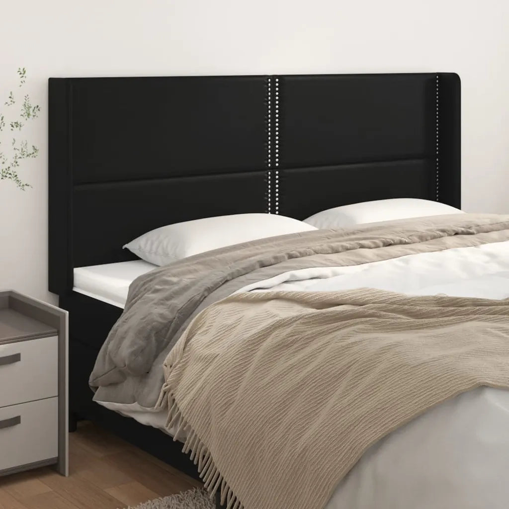 Testiera | Testata ad Orecchio Nera 203x16x118/128 cm in Similpelle