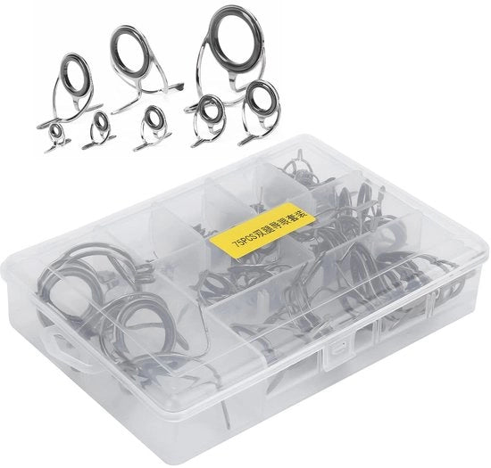 Kit di Riparazione per Pescatori da Diporto - Set di 75 Pezzi - Anelli Ceramici - Acciaio di Alta Qualità - Adatto per Pesca in Mare - Peso Leggero 314g - Guide per Pescatori