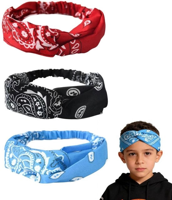 3 pezzi di fascia per bambini, fascia per bambini, fascia elastica per bambini, fascia per bambini per sport e uso quotidiano, fascia per bambini, rosso/blu