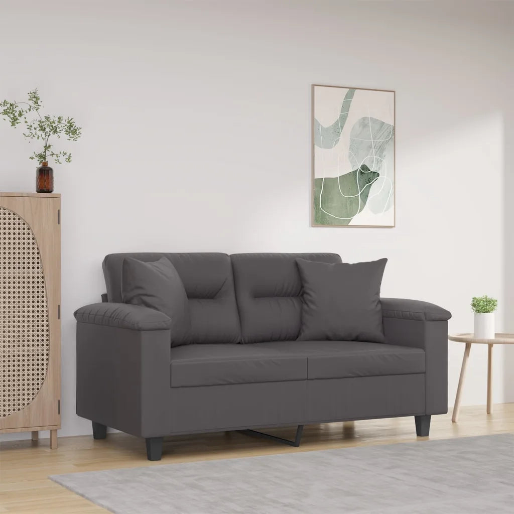 Divano a 2 Posti con Cuscini-Sofa 2 Posti con Cuscini Grigio 120 cm in Similpelle 133592