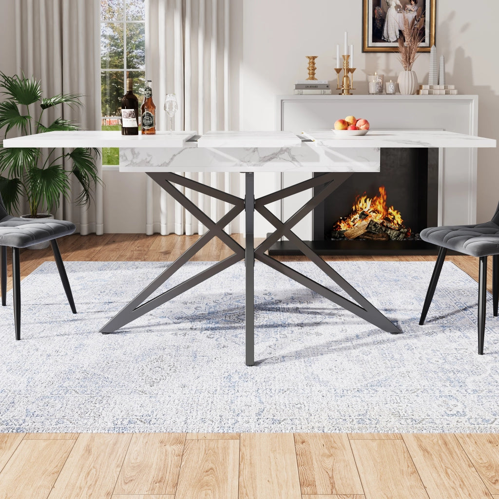 Tavolo da Pranzo Allungabile con 4 Sedie ¨C MINIMAL ¨C Piano Nero, Velluto Grigio Scuro, 120/160x68 cm