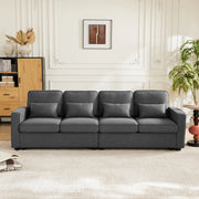 Divano 264x83x87 cm con tasche portaoggetti e 4 cuscini lombari in lino grigio scuro