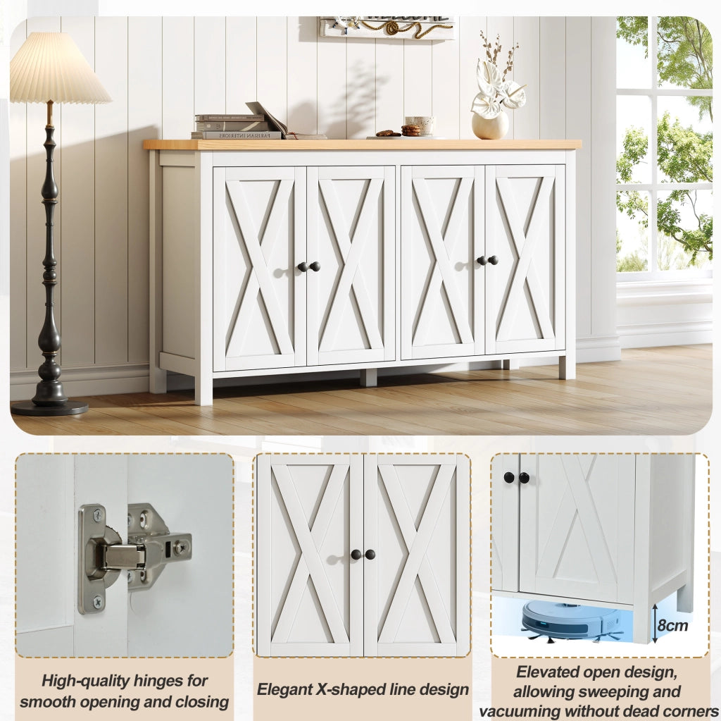 Credenza bianca 140x40x78 cm con 4 ante; 2 ripiani interni regolabili; in MDF
