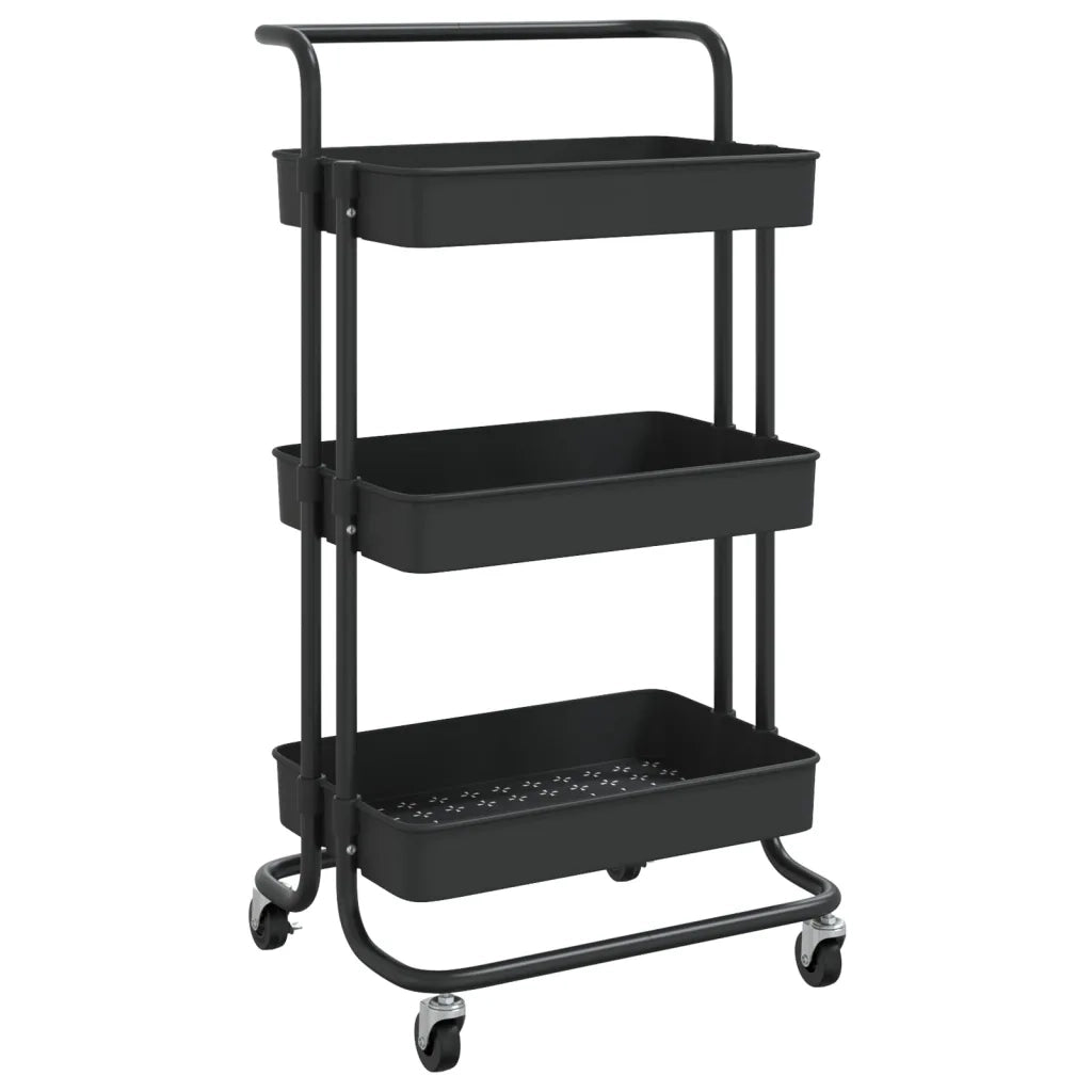 Carrello da Cucina 3 Ripiani Nero 42x35x85 cm Ferro e ABS CFW5200519