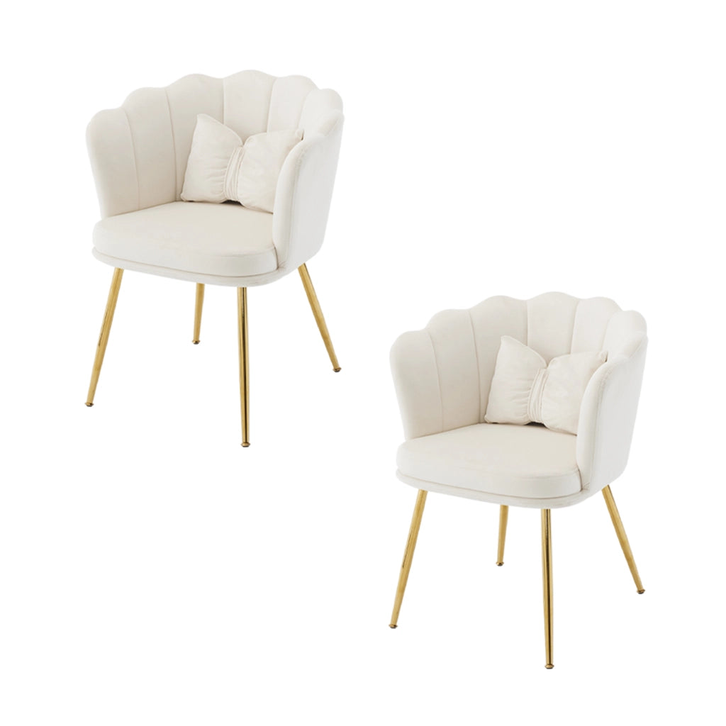 Set di 2 poltroncine moderne in velluto - Zephmum- Schienali a petalo, gambe dorate, cuscini farfalla