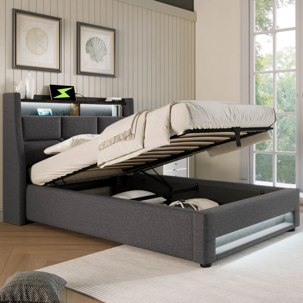 letto imbottito lino grigio 90 x 200 cm