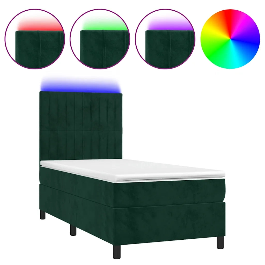 Letto a Molle con Materasso e LED-Struttura Letto con Materasso Verde Scuro 80x200cm Velluto 284610