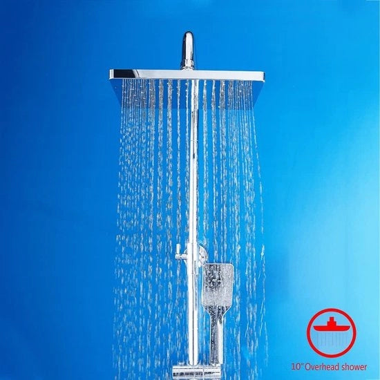 Doccia a goccia - Testa doccia rettangolare 25x17cm - impianto doccia comprensivo di doccia manuale in ABS - maniglia doccia in acciaio inossidabile doccia a goccia senza rubinetto
