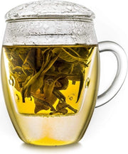 Tazza da tè in vetro grande con setaccio e coperchio, ideale per la preparazione del tè
