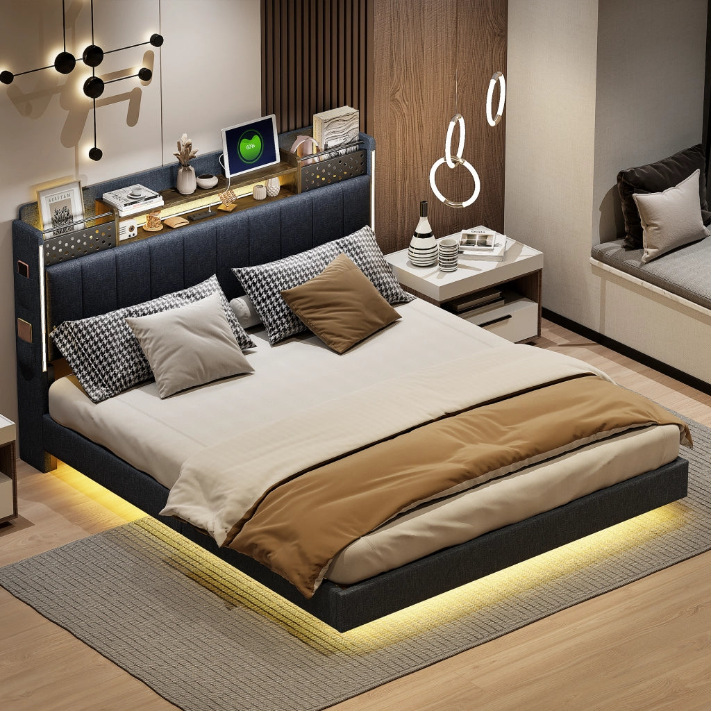 letto imbottito lino grigio 160 x 200 cm