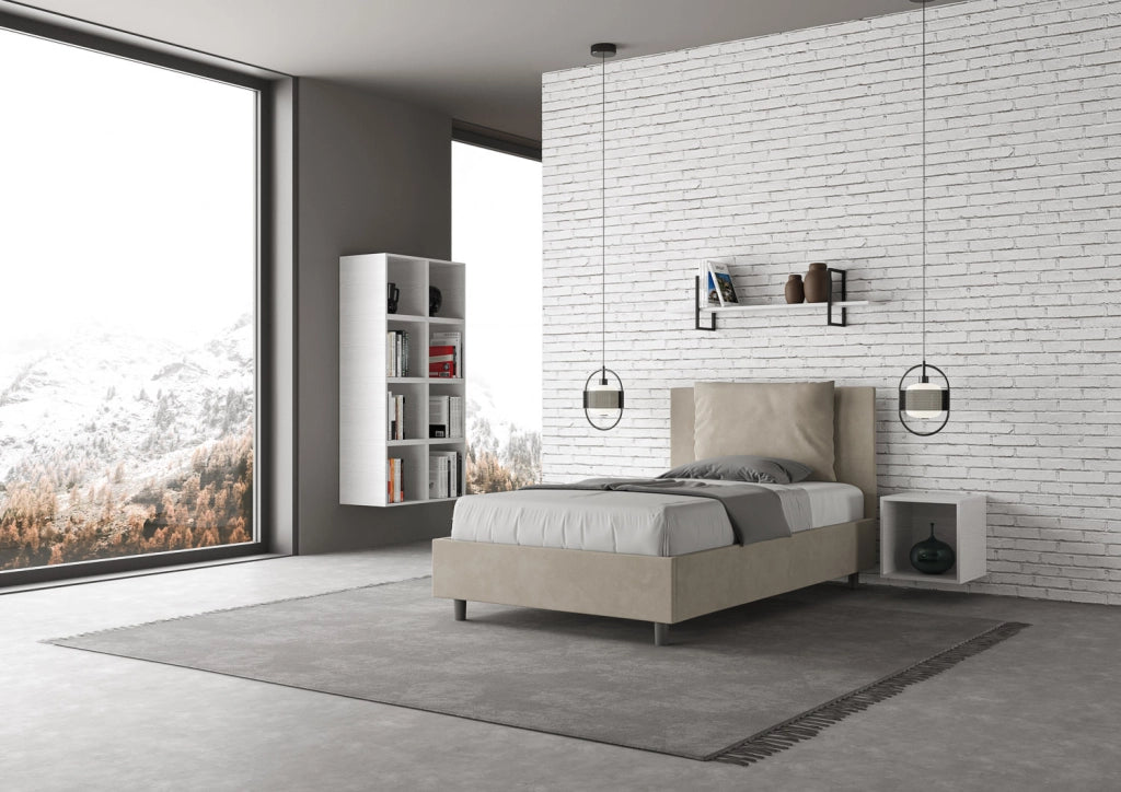 BS COM Letto una piazza e mezza senza rete imbottito 110x190 microfibra sabbia