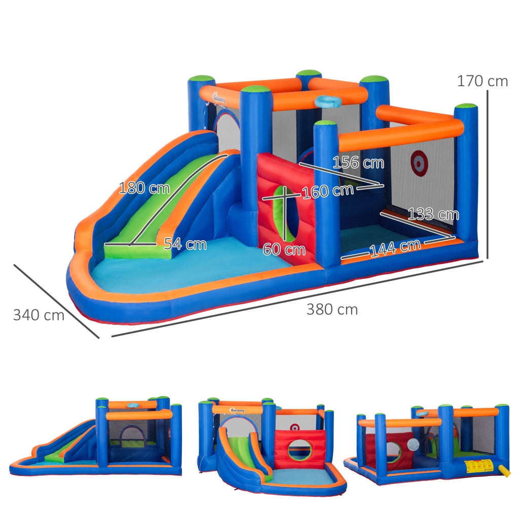 Castello Gonfiabile per Bambini ¨C Zephmum ¨C Verde, con Piscina e Pompa, 380x340x170 cm