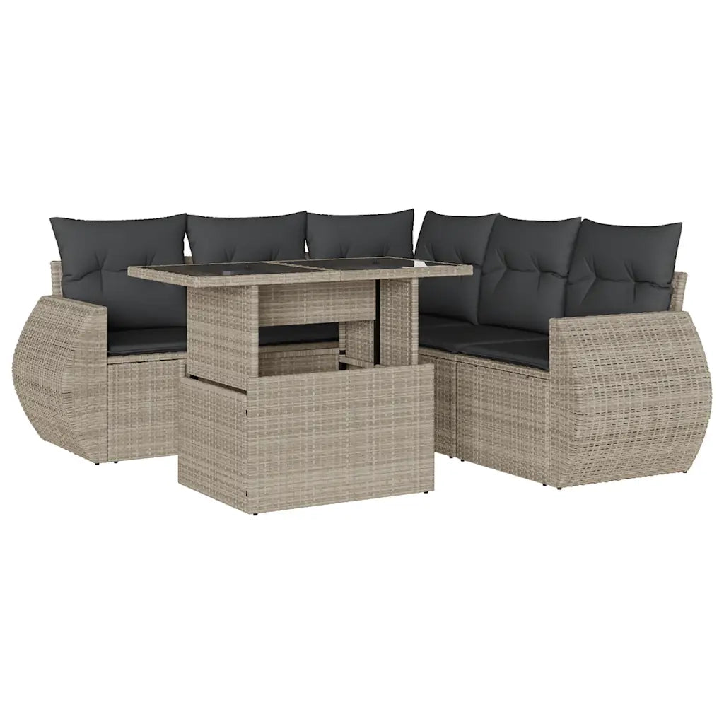 Set Divano da Giardino 6pz con Cuscini Grigio Chiaro Polyrattan 3268532