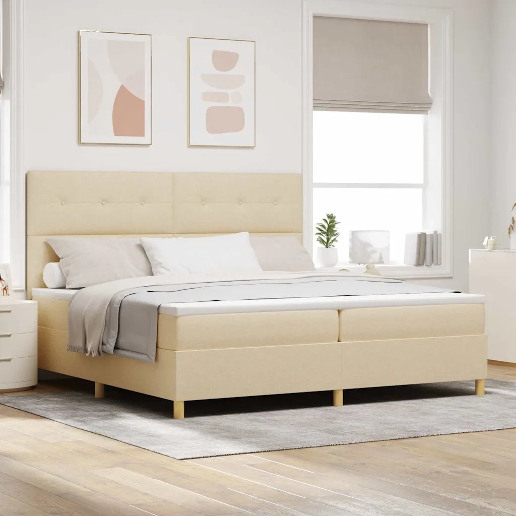 Letto a Sorgente LED con materasso Crema 200 x 200 cm Tessuto