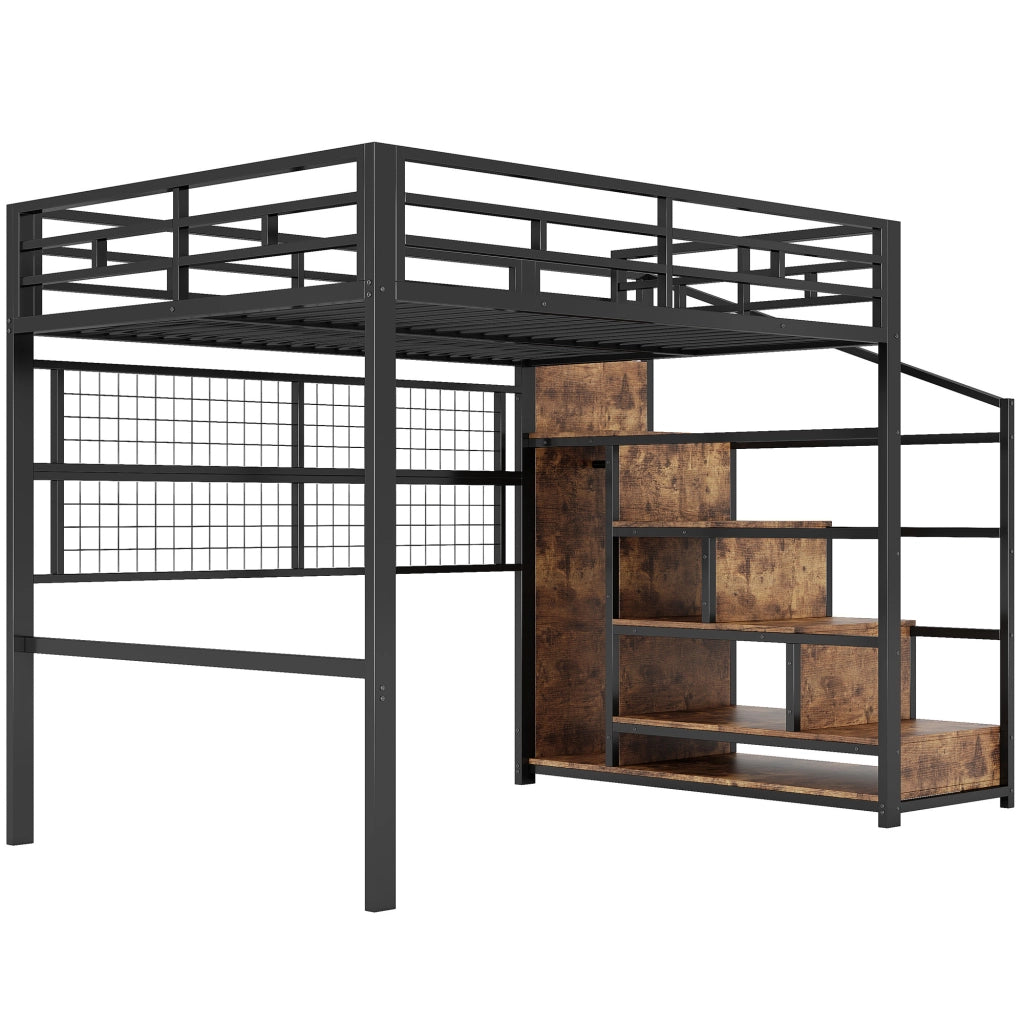Letto a Soppalco con Armadio e LED ¨C MINIMAL ¨C Nero 140x200