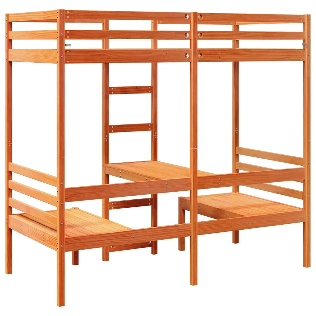 Giroletto Soppalco Scrivania e Sedie-Struttura Letto Marrone Cera 80x200cm Pino