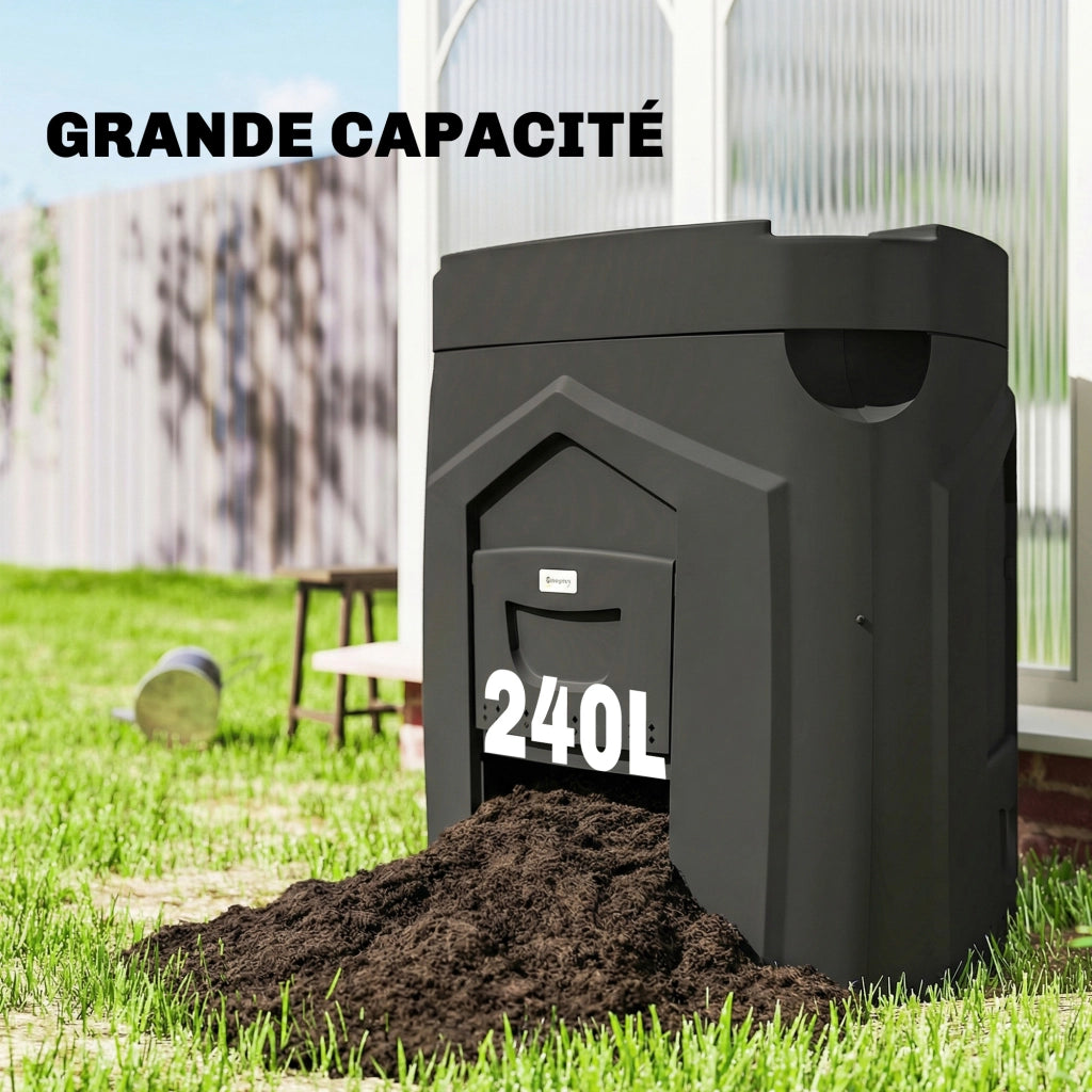 Compostiera da Giardino 240L ¨C Xylo ¨C Polipropilene Nero con 3 Porte 78x75x78 cm