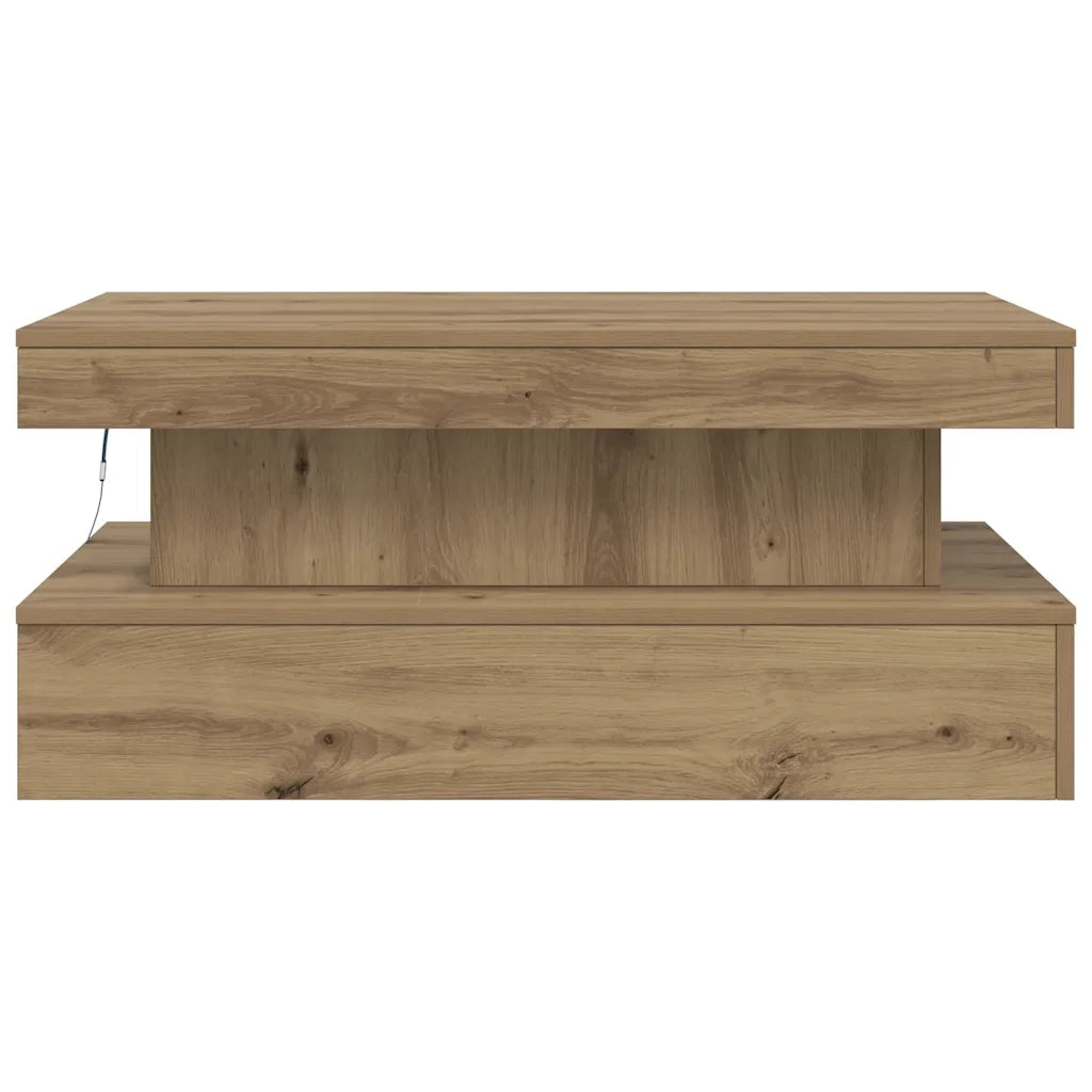 Tavolino da Salotto con Luci LED-Tavolino da soggiorno Rovere Artigianale 90x50x40 cm 754120