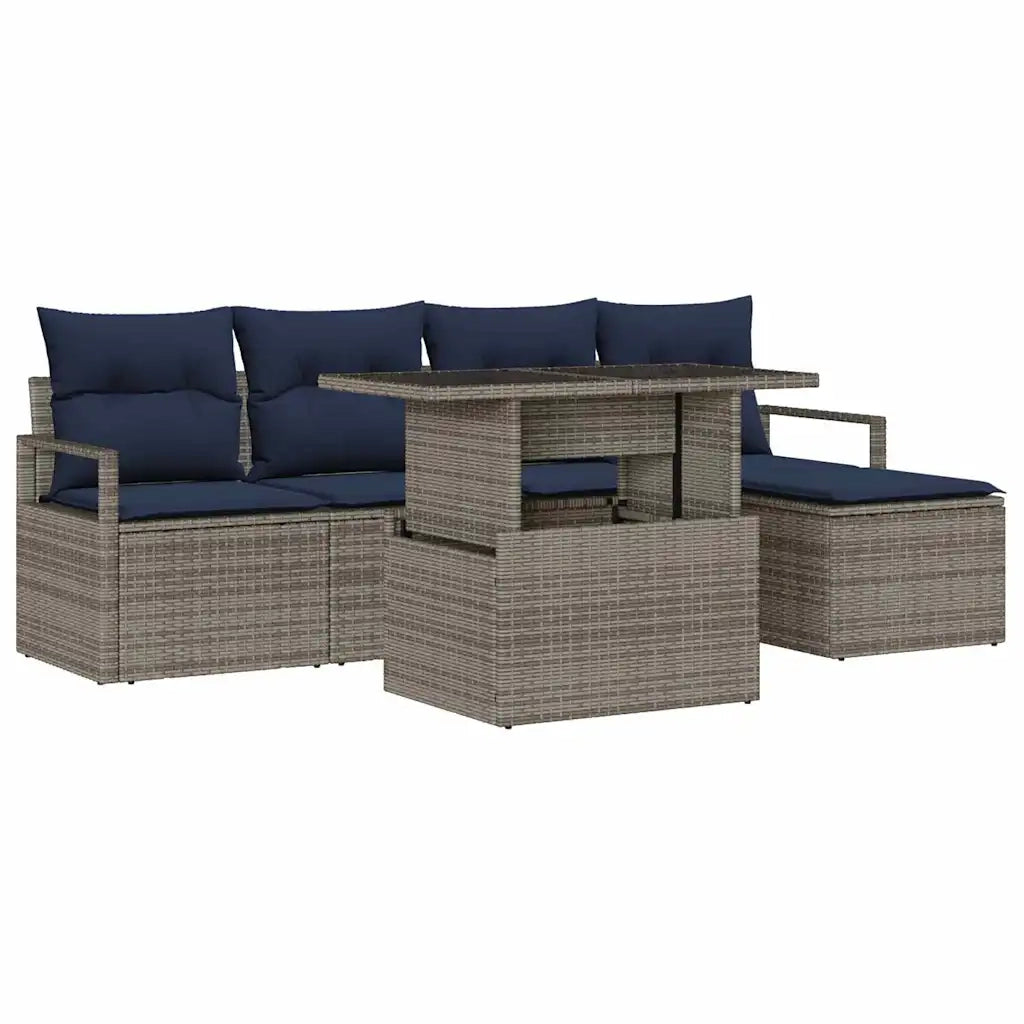 Set Divano da Giardino con cuscino 6 pcs grigio e blu navy 3348811