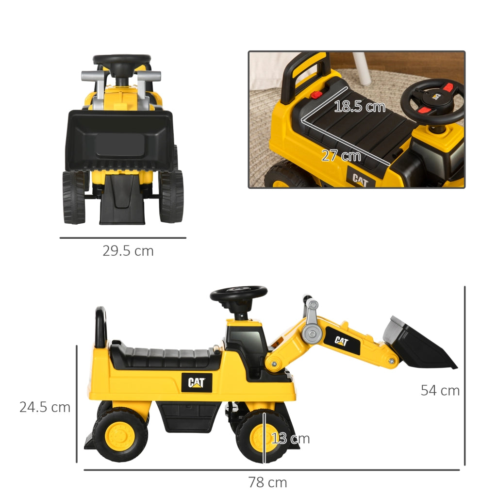 Ruspa Giocattolo per Bambini 18 e 36 Mesi con Escavatore e Spazio Portaoggetti, 78x29.5x54 cm, Giallo e Nero