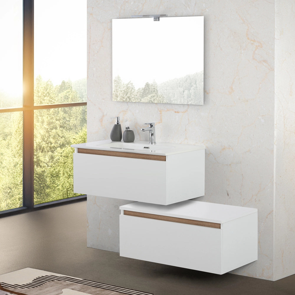 Cassettone bagno sospeso 80 cm soft-close bianco e rovere africa Kleo