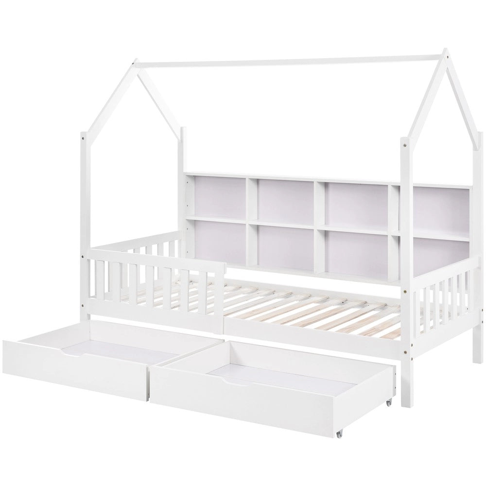 Letto Casetta Bambini con Cassetti e Libreria ¨C Xylo ¨C Bianco 90x200