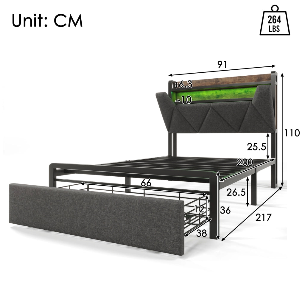 letto imbottito lino grigio 90 x 200 cm