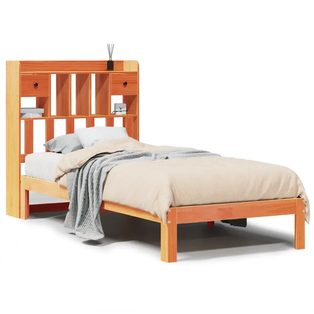 Letto Libreria senza Materasso Marrone Cera 75x190 cm in Pino 3322611
