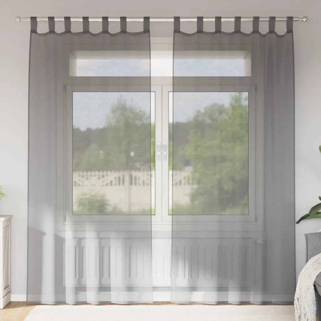 Tende in Voile con Passanti 2 pz Grigio Scuro 140x245 cm