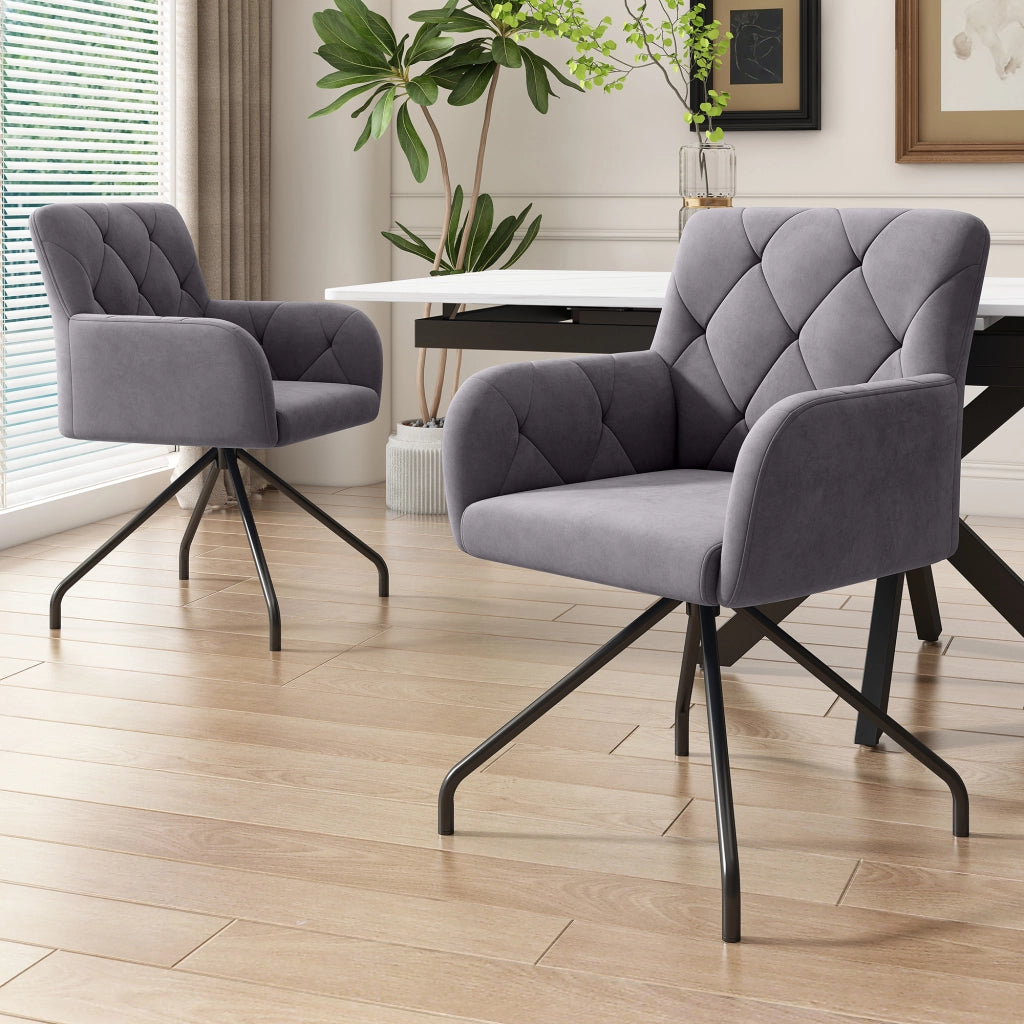 Set di 4 sedie da pranzo con braccioli e schienale ergonomico in velluto grigio scuro