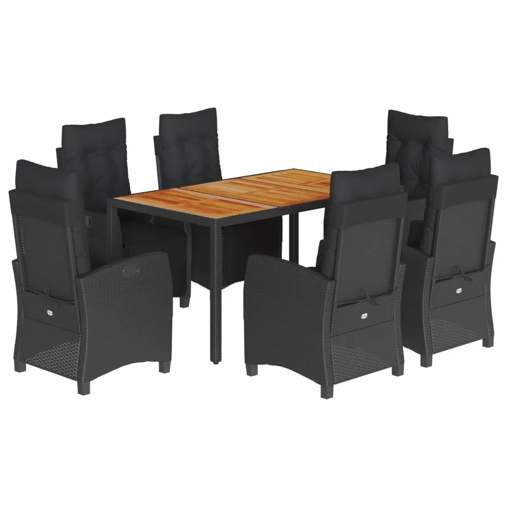 Set da Pranzo da Giardino 7 pz Nero con Cuscini in Polyrattan 3212909