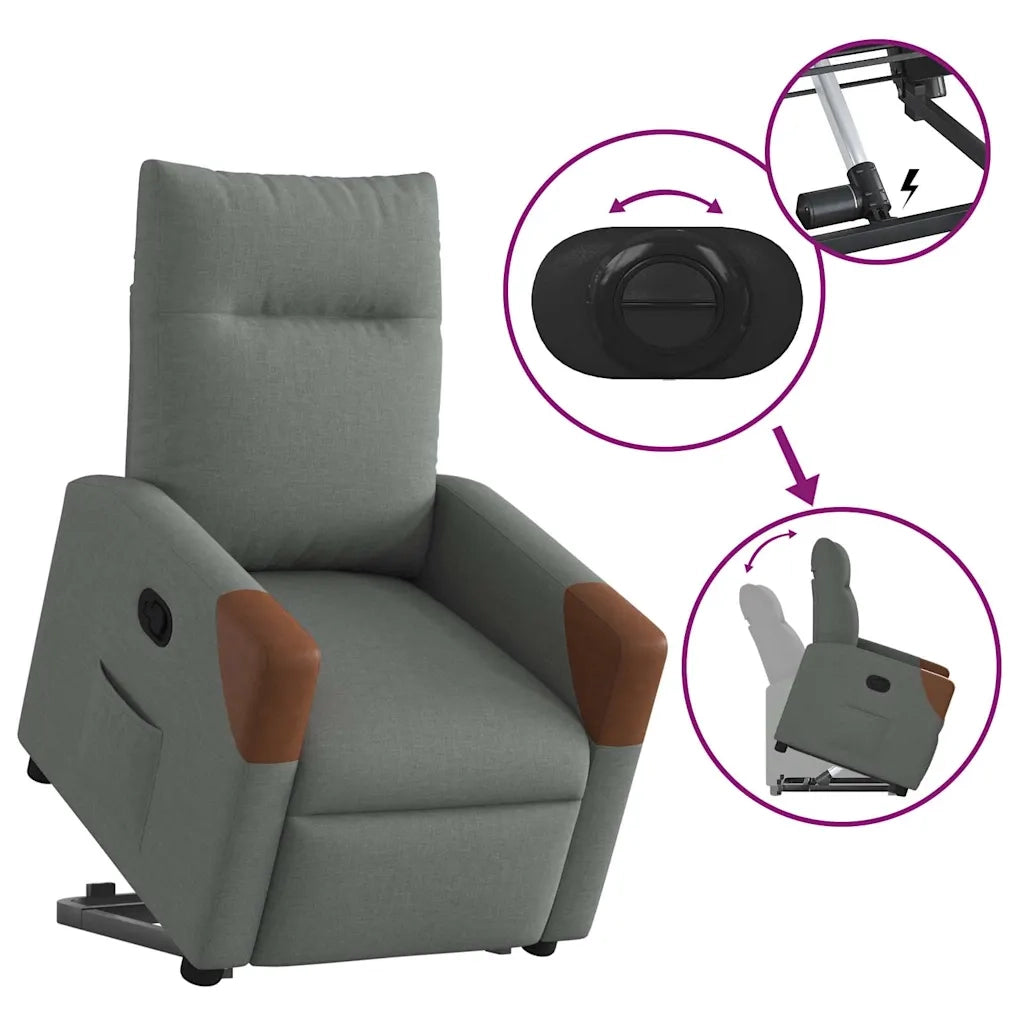 Poltrona | Sedia Relax Alzapersona Reclinabile Grigio Scuro in Tessuto