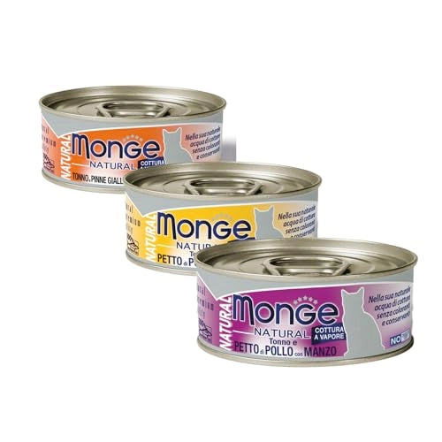 Monge Natural scatolette umido gatto 80g x 24 confezione risparmio. size: 80g, flavor: TONNO PETTO DI POLLO E MANZO