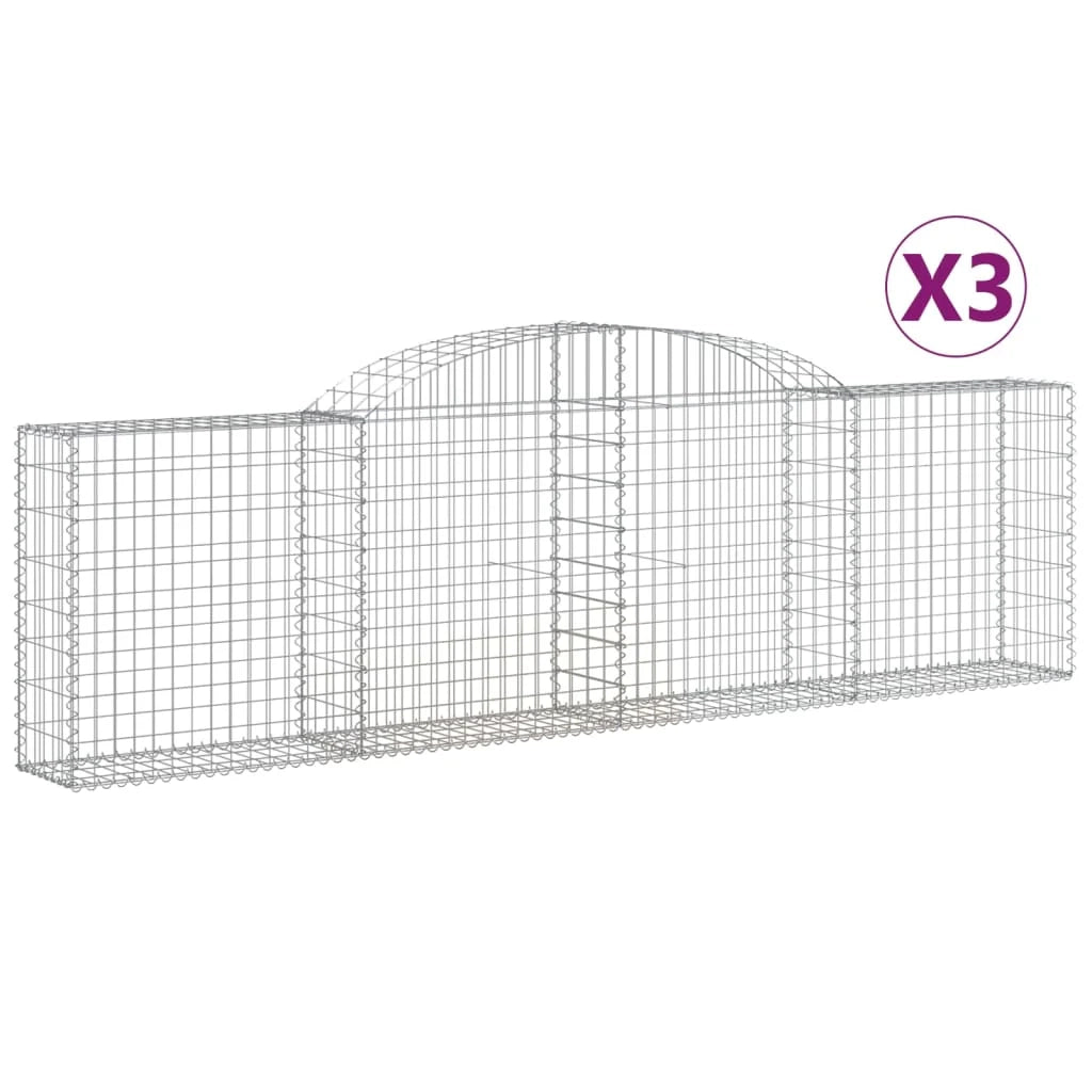 Cestini gabbioni recinzione a gabbia muro di contenimento ad arco 3 pezzi 300 x 30 x 80/100 cm ferro zincato argento 02_0040769