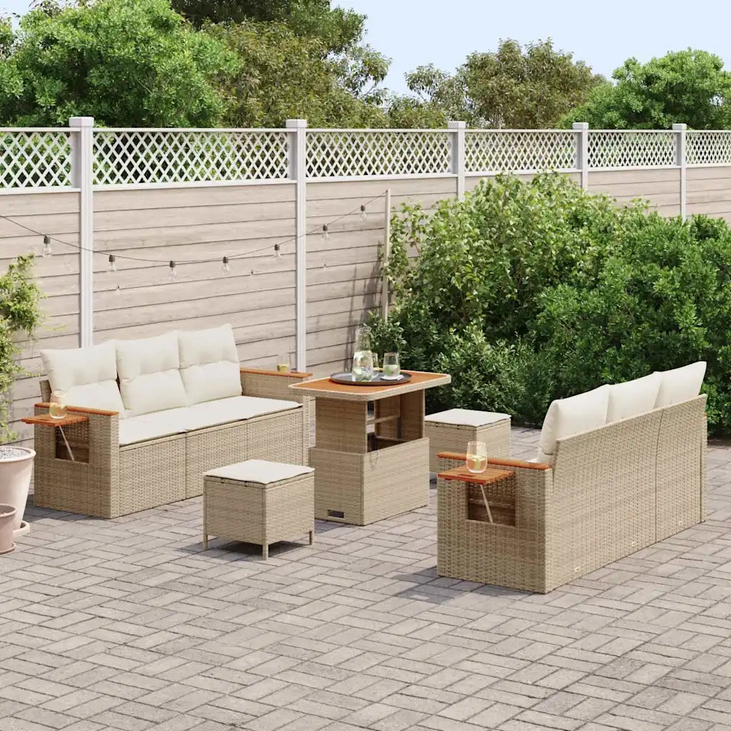 Set Divano da Giardino 11 pcs Beige e Crema polyrattan