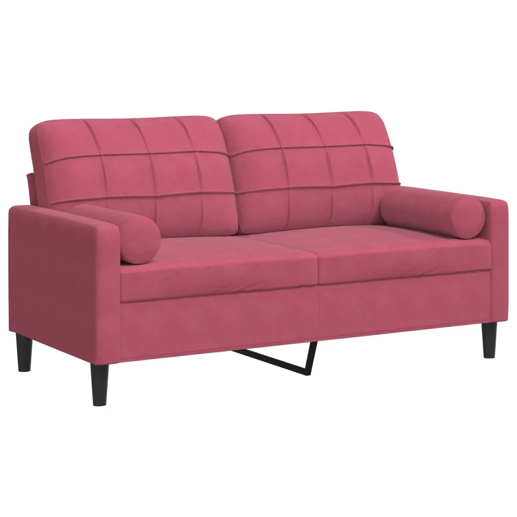 Divano a 2 Posti con Cuscini-Sofa 2 Posti con Cuscini Rosso Vino 140 cm in Velluto 310087